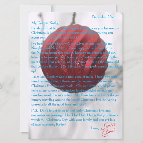 Letters from Santa Red Ornament Holiday Card