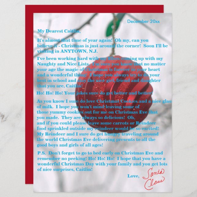 Letters from Santa Tweens Red Ornament (Front/Back)