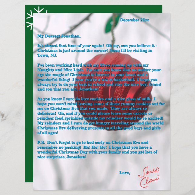 Letters from Santa Tweens Red Ornament Green (Front/Back)