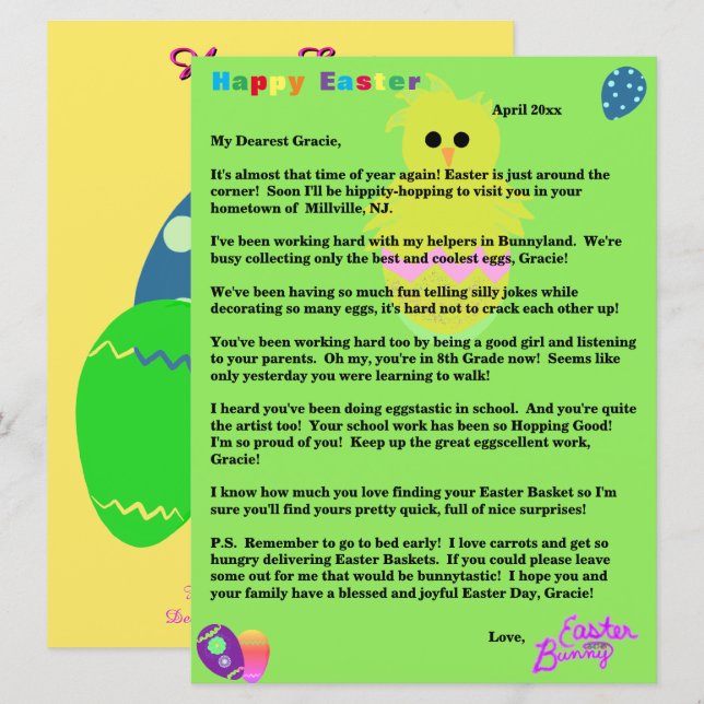 Letters from the Easter Bunny Pink Chick Egg Holiday Card (Front/Back)