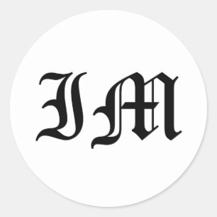 Letters IM Old English Text on White Background Classic Round Sticker
