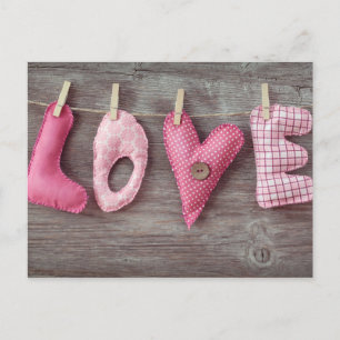 Letters Love on Wooden Table Postcard