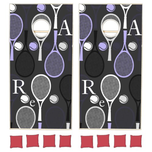 Letters Monogram Tennis Lover Fan Purple Black Fun Cornhole Set