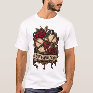 Letters Never Sent Gothic Rose & Wax Seal Design T-Shirt