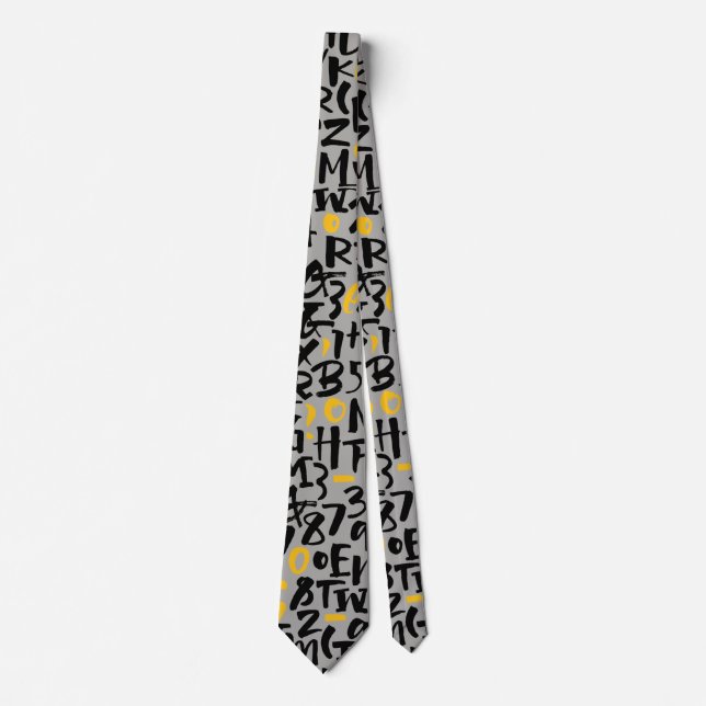 Letters Pattern -Gray- Neck Tie (Front)