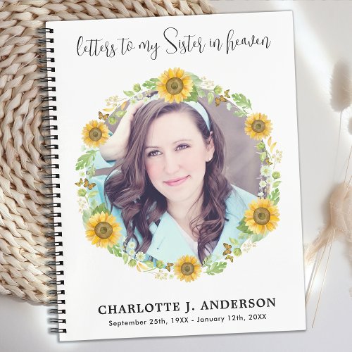 Letters To Heaven Custom Photo Sister Floral Grief Notebook