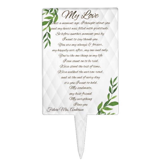 Letters to my Future Husband love elegant luxury Cake Topper (Front)