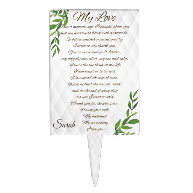 Letters to my Husband love elegant luxury Cake Topper (Front)