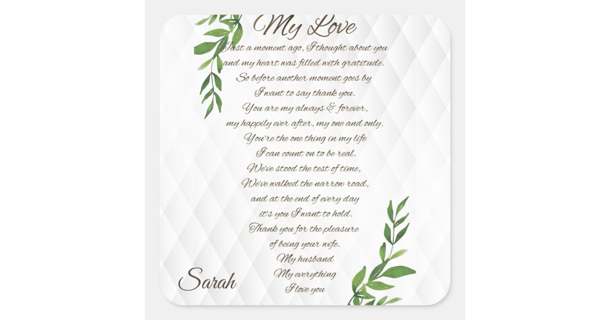 Letters to my Husband love Square Sticker | Zazzle.com