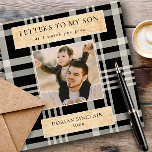 Letters to my Son Buffalo Plaid Faux Wood Photo Notebook