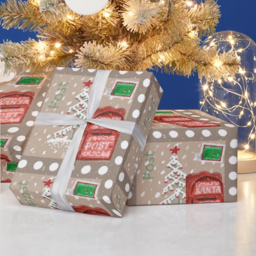 LETTERS TO SANTA POST POLKA DOTS WRAPPING PAPER