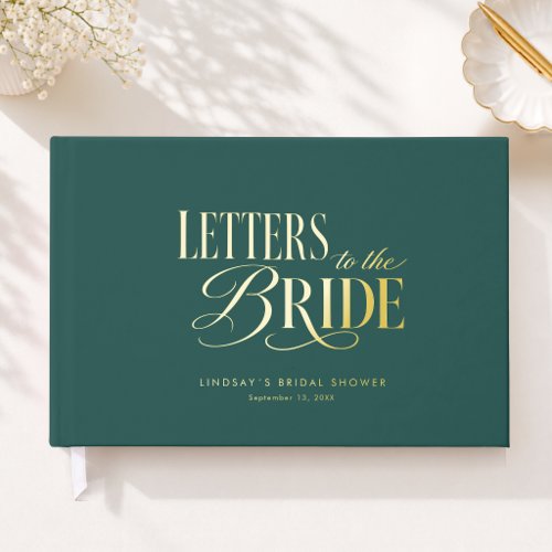 Letters to the Bride! Green Bridal Shower Foil Guest Book