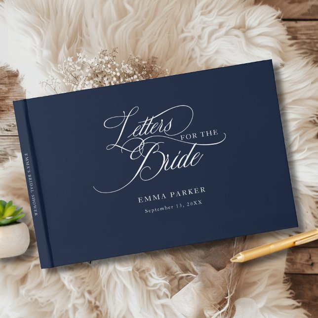 Letters to the Bride, Modern, Elegant, Navy Guest Book (Letters to the Bride, Modern, Elegant, Blue-Navy Guest Book, personalized with your name and date.)