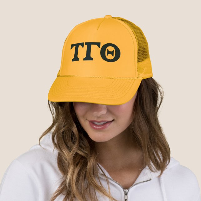Letters Trucker Hat - Yellow w/ Blue Letters (In Situ)