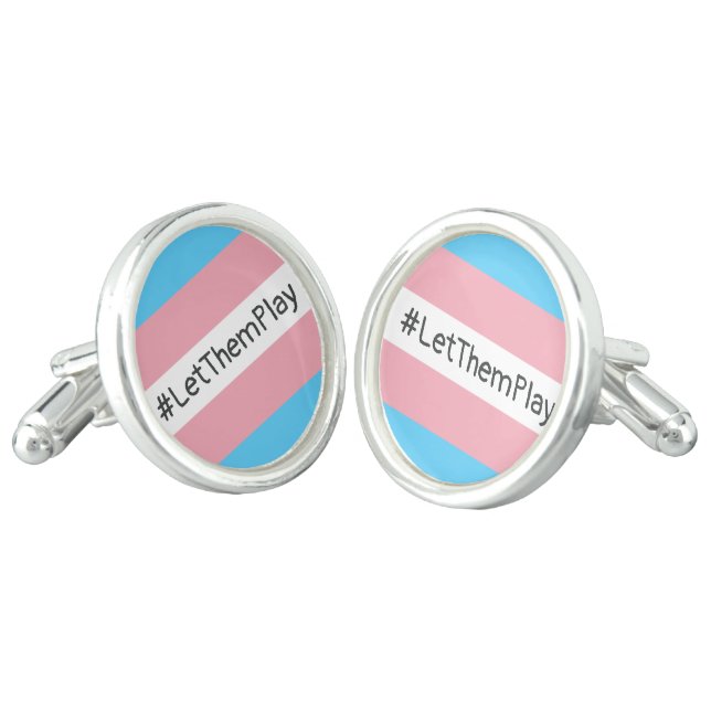 #LetThemPlay Transgender Athletes Trans Flag Cufflinks (Angled)