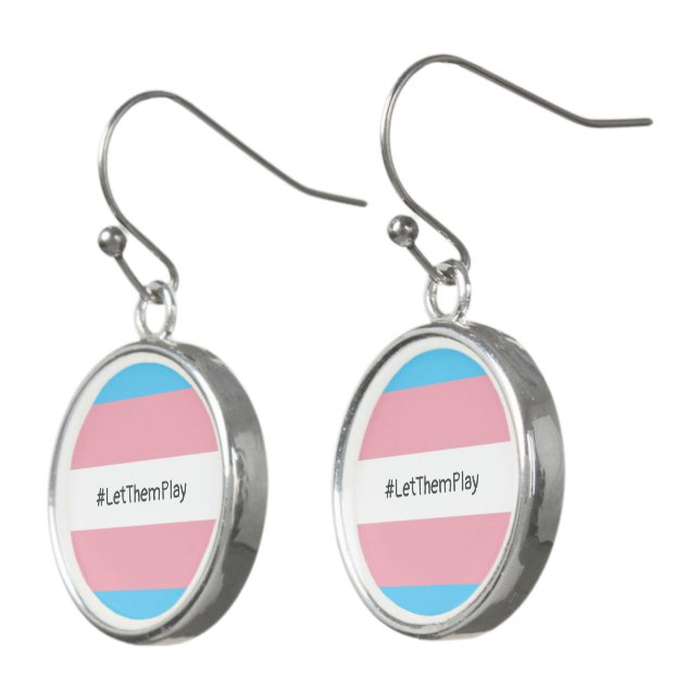 #LetThemPlay Transgender Athletes Trans Flag Earrings (Angled)