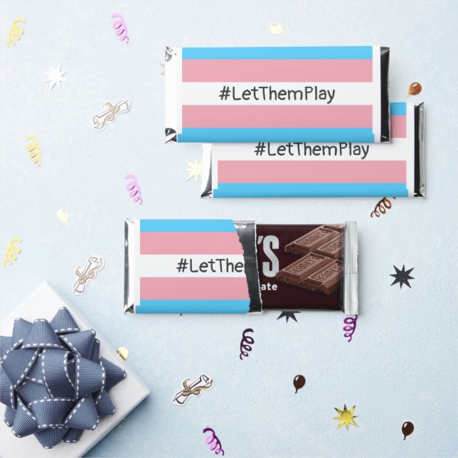 #LetThemPlay Transgender Athletes Trans Flag Hershey Bar Favors (Front)