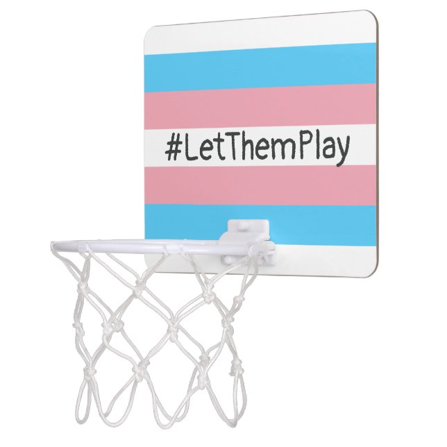 #LetThemPlay Transgender Athletes Trans Flag Mini Basketball Hoop (Left)