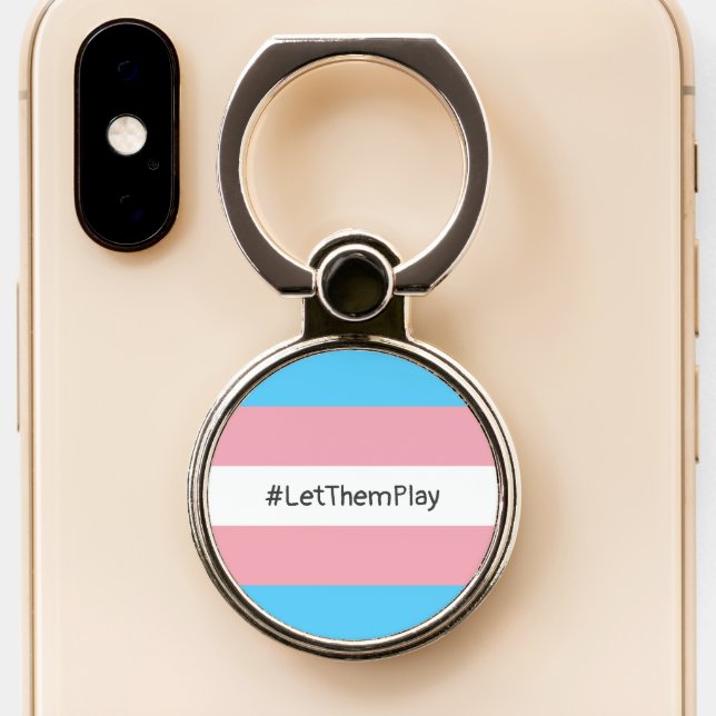 #LetThemPlay Transgender Athletes Trans Flag Phone Ring Stand (Close Up)