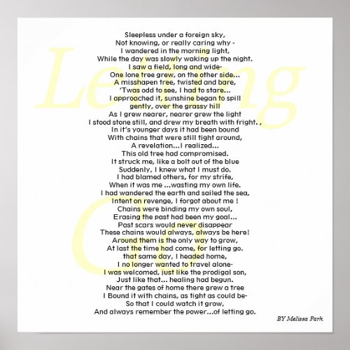 Letting Go Inspirational Poem By Melissa Park Poster