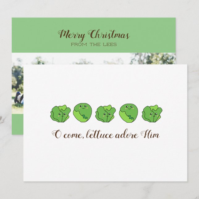 "Lettuce Adore Him" Flat Photo Christmas Card (Front/Back)