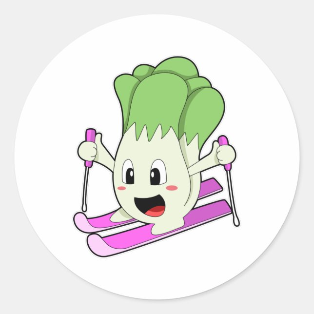 Lettuce as Skier with Ski Classic Round Sticker (Front)