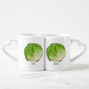 Lettuce cartoon illustration coffee mug set