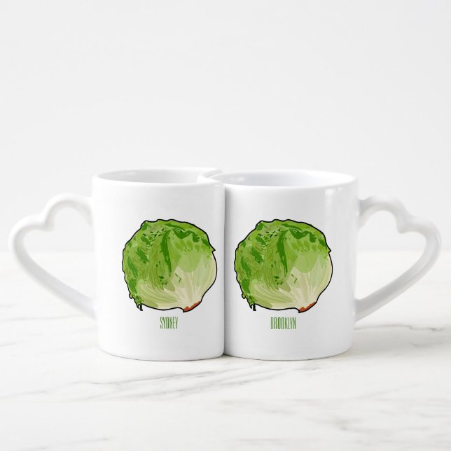 Lettuce cartoon illustration  coffee mug set (Back Nesting)