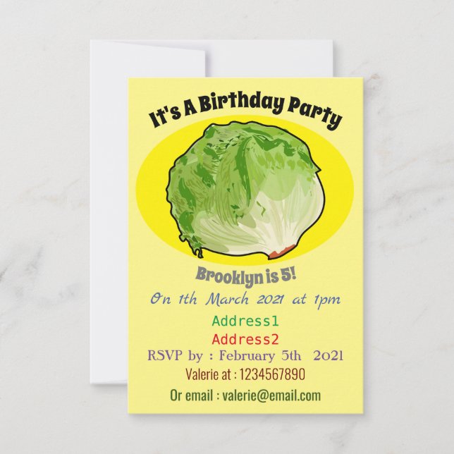 Lettuce cartoon illustration  invitation (Front)