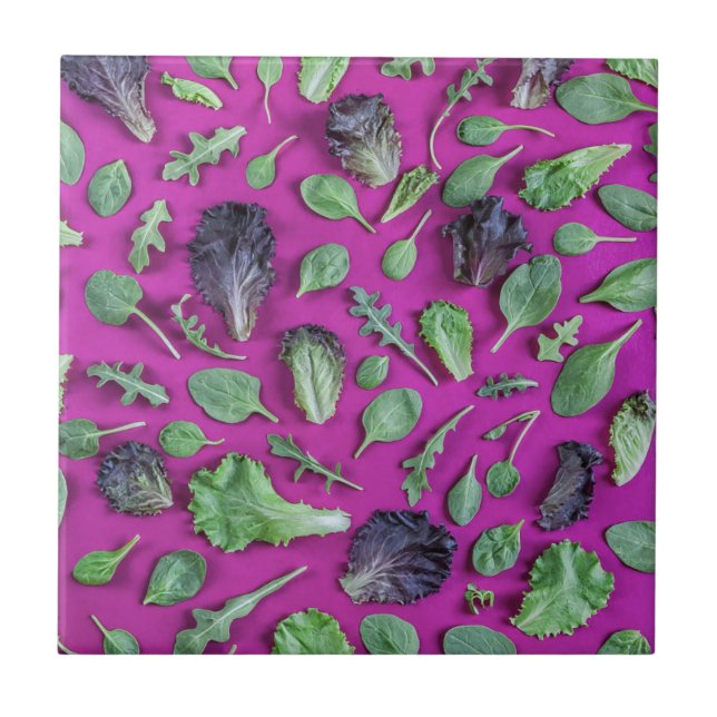 Lettuce Greens on Purple Ceramic Tile (Front)