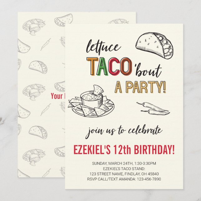 Lettuce Taco 'bout a Party Birthday Invitation (Front/Back)