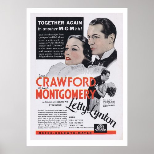 Letty Lynton Joan Crawford movie ad Poster
