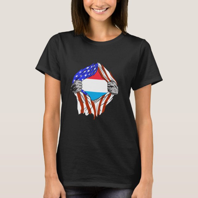 Letzebuerg USA America Luxembourg Flag Chest Luxem T-Shirt (Front)
