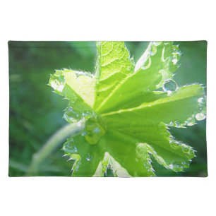 Leuchtendes Blatt mit Wassertropfen Cloth Placemat