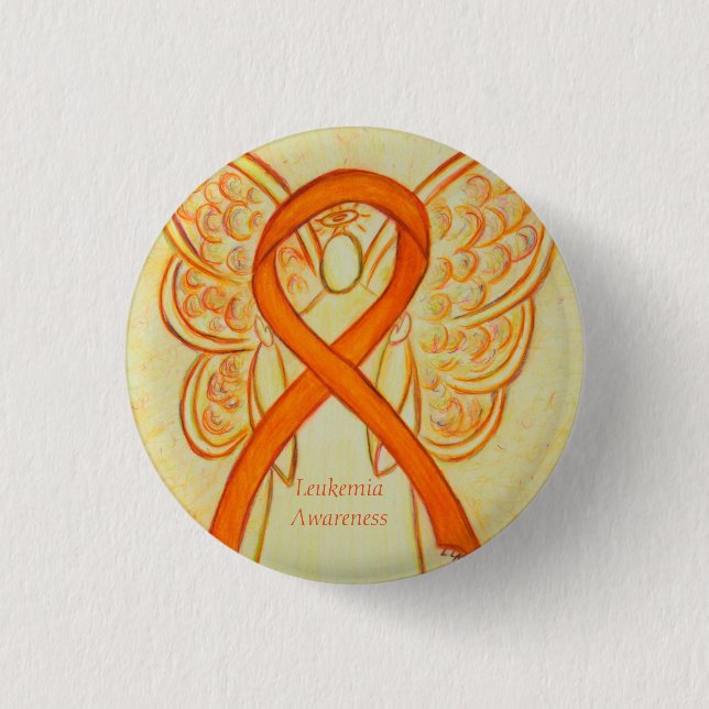 Leukemia Angel Orange Awareness Ribbon Art Pins (Front)