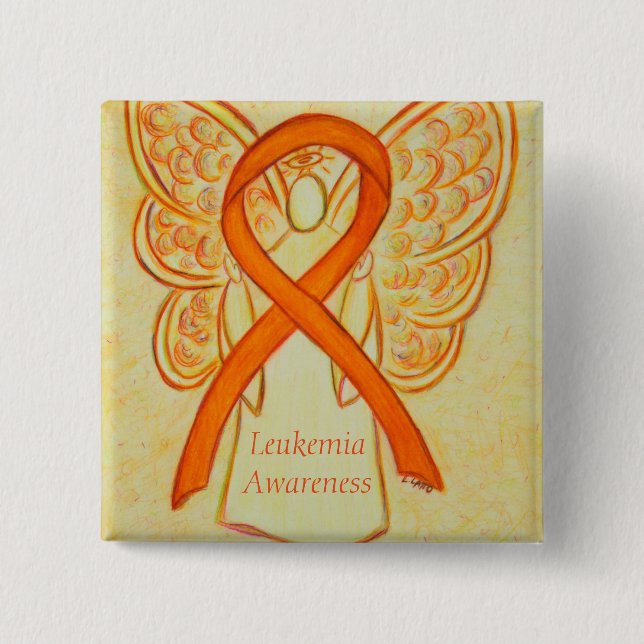 Leukemia Angel Orange Awareness Ribbon Art Pins (Front)