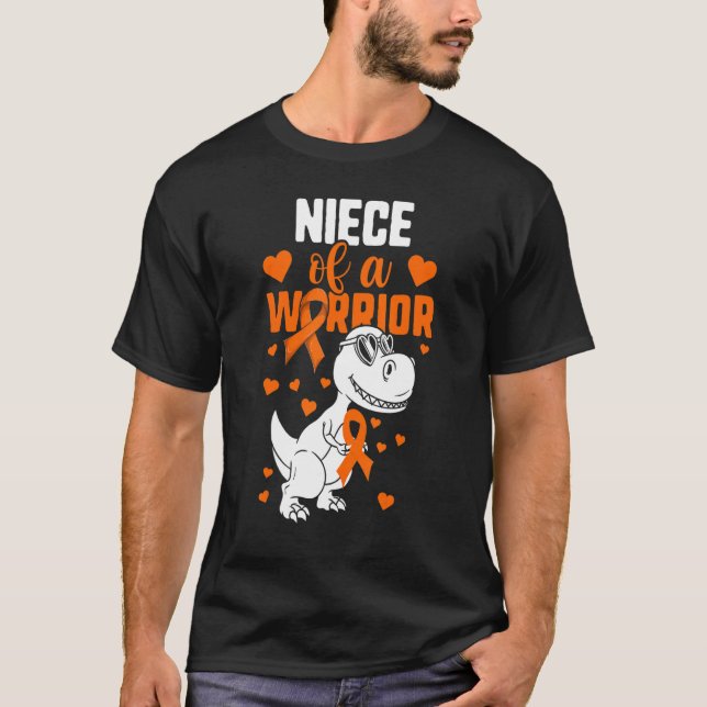Leukemia Aunt Uncle  Girls Niece Of A Warrior Dino T-Shirt (Front)