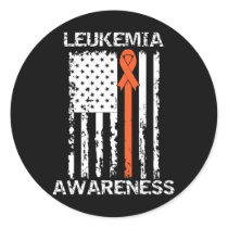 Leukemia Awareness American Flag Orange Ribbon  Classic Round Sticker