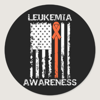 Leukemia Awareness American Flag Orange Ribbon  Classic Round Sticker