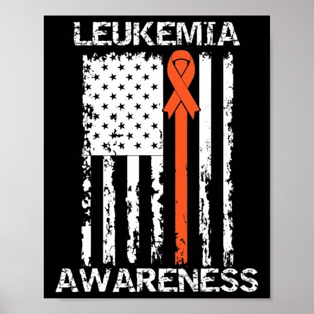 Leukemia Awareness American Flag Orange Ribbon  Poster (Front)
