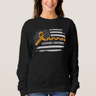 Leukemia Awareness American Flag   Orange Ribbon Sweatshirt