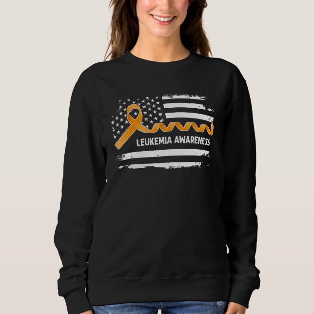 Leukemia Awareness American Flag   Orange Ribbon Sweatshirt (Front)