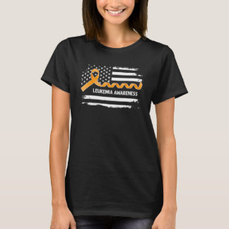 Leukemia Awareness American Flag   Orange Ribbon T-Shirt