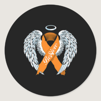 Leukemia Awareness Believe Orange Ribbon and Angel Classic Round Sticker