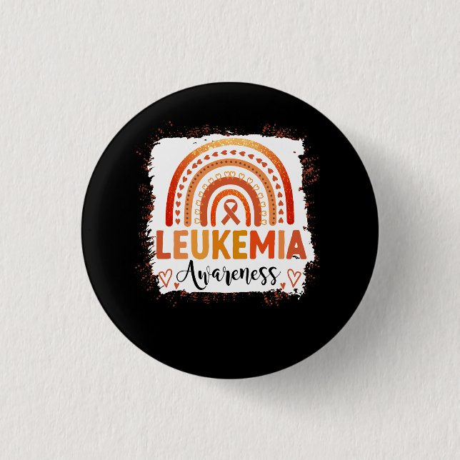 Leukemia Awareness Bleached Rainbow Orange Ribbon  Button (Front)