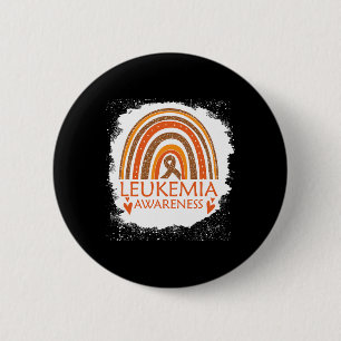 Leukemia Awareness Bleached Rainbow Orange Ribbon Button