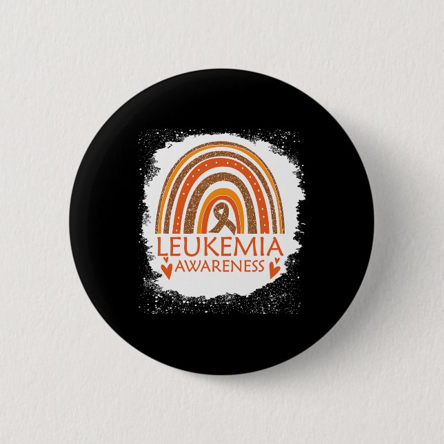 Leukemia Awareness Bleached Rainbow Orange Ribbon  Button (Front)
