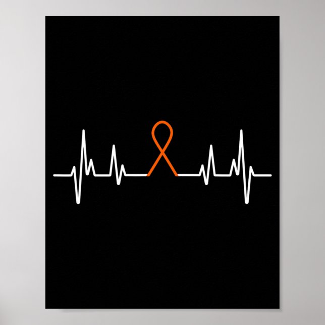 Leukemia Awareness Blood Cancer Orange Ribbon Hear Poster (Front)