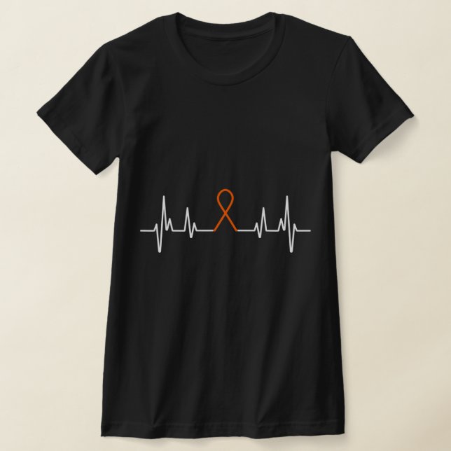 Leukemia Awareness Blood Cancer Orange Ribbon Hear T-Shirt (Laydown)