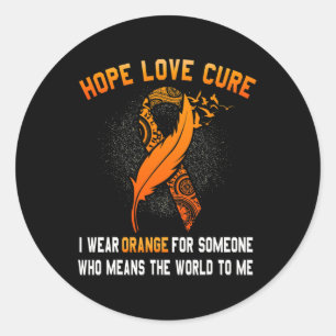 Leukemia Awareness Cancer Orange Ribbon Family Sup Classic Round Sticker